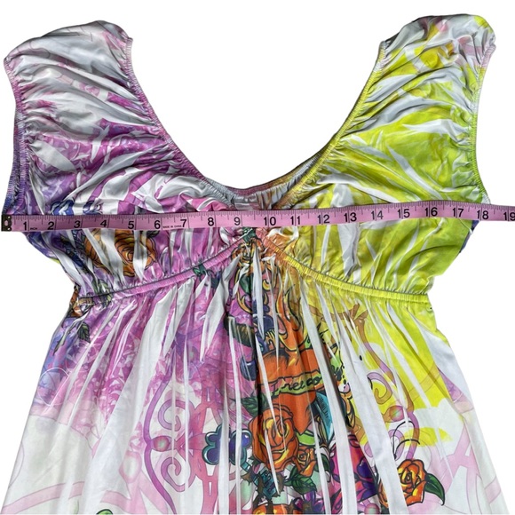 Press Apperal size large rainbow tie dye Ed Hardy style sparkly slinky dress EUC - Picture 7 of 12